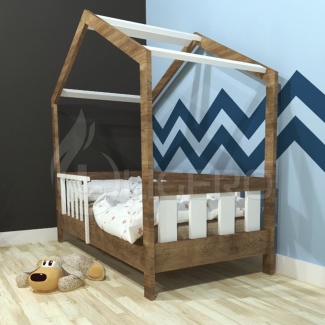 Кровать детская Домик с оградой из массива сосны