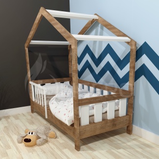 Кровать детская Домик с оградой из массива березы