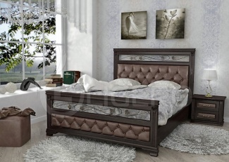Кровать Лира-2 с мягкой вставкой и ковкой из массива сосны