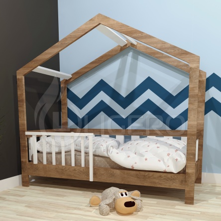 Кровать детская Домик с оградой из массива березы