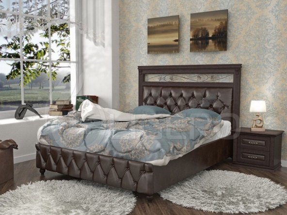 Кровать Лира-3 с мягкой вставкой и ковкой из массива сосны